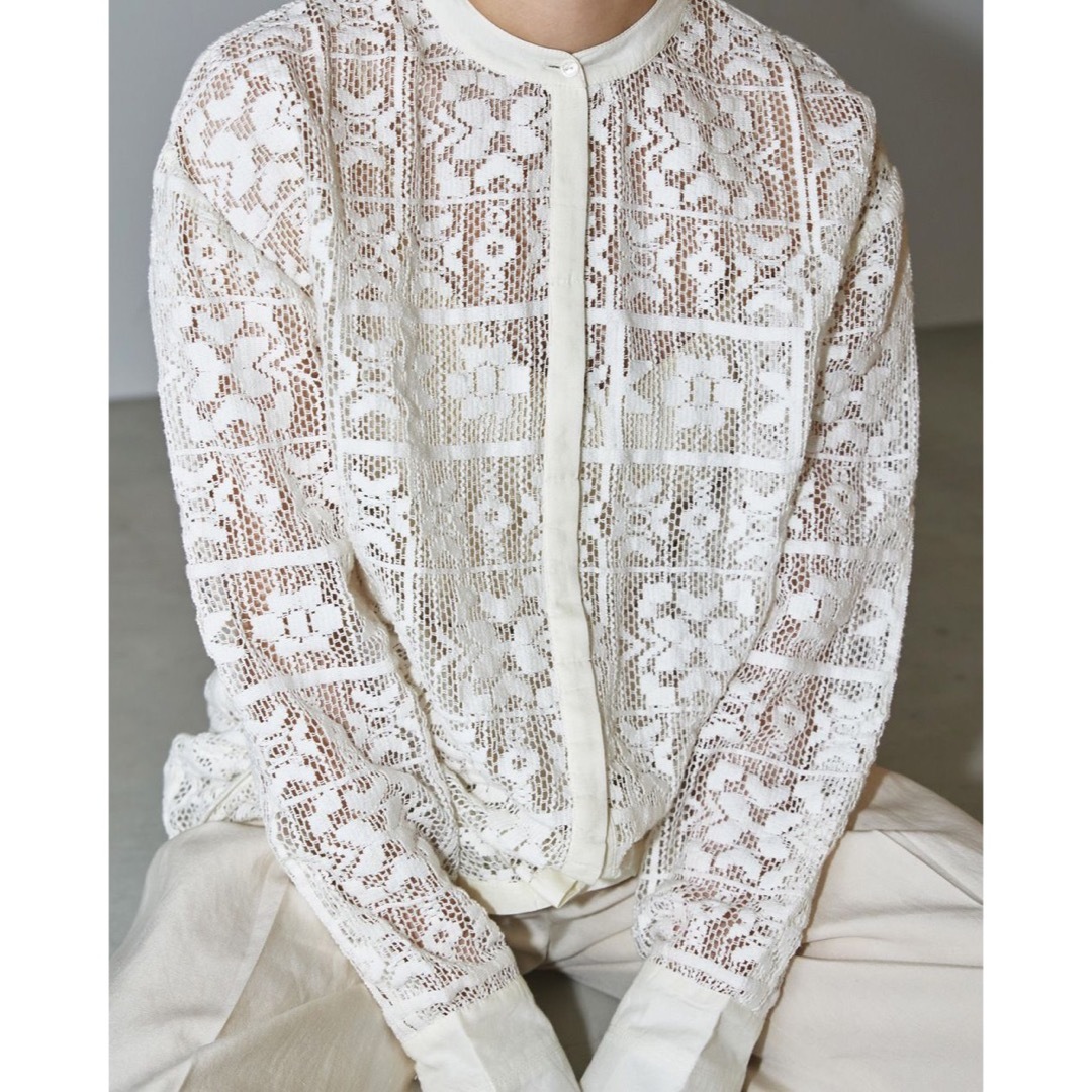 Block Lace Shirts ホワイト シャツ/ブラウス長袖/七分