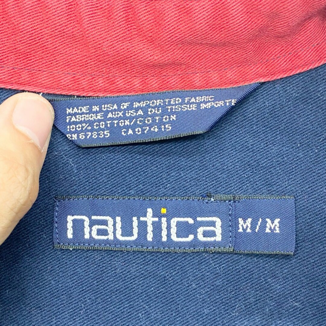 NAUTICA(ノーティカ)のUS古着 USA製 ノーティカ NAUTICA ボタンダウンシャツ 長袖 ワンポイント ロゴ 刺繍 無地 サイズ：メンズ M ネイビー【中古】 メンズのトップス(シャツ)の商品写真