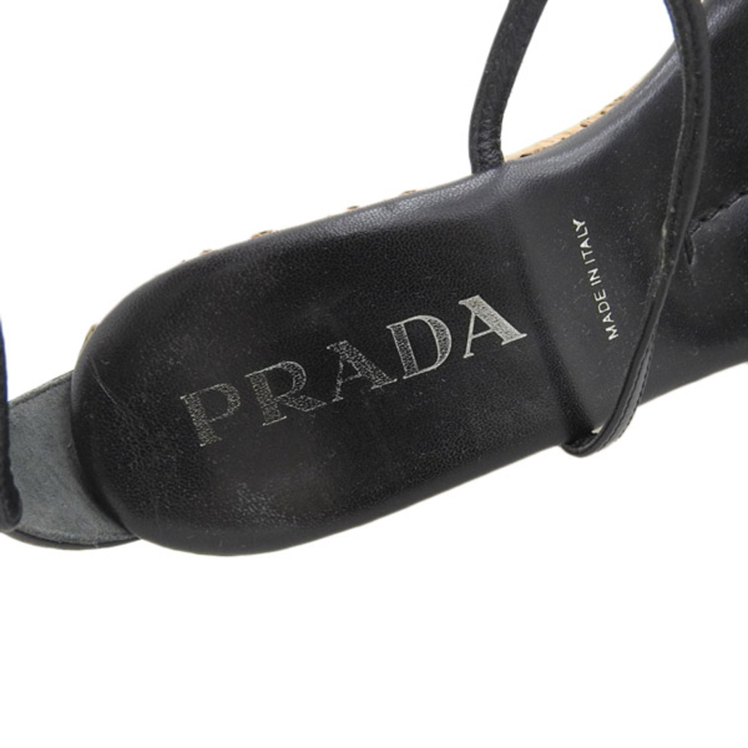 PRADA(プラダ)のプラダ PRADA アンクルストラップ ウェッジソール サンダル ブラック size34 1/2 Y02249 レディースの靴/シューズ(サンダル)の商品写真