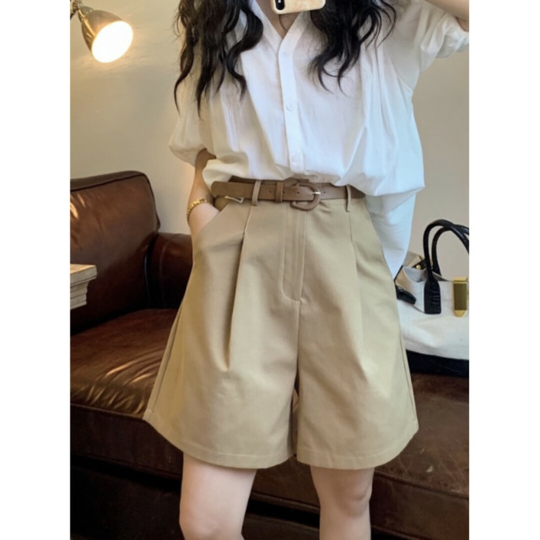 チノ ハーフパンツ ベージュ S ベルト 付き ショートパンツ 無地 綺麗 美品