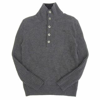 バーバリー(BURBERRY)の美品 バーバリーブラックレーベル BURBERRY BLACK LABEL ウール ワンポイントロゴ ニット メンズ グレー size2 三陽商会タグ Y02278(ニット/セーター)