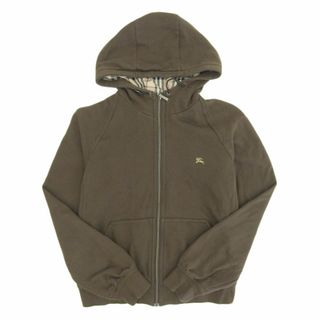 バーバリー(BURBERRY)のバーバリー Burberry コットン100% ジップアップ ワンポイントロゴ パーカー レディース ダークグリーン size2 三陽商会タグ Y02282(パーカー)