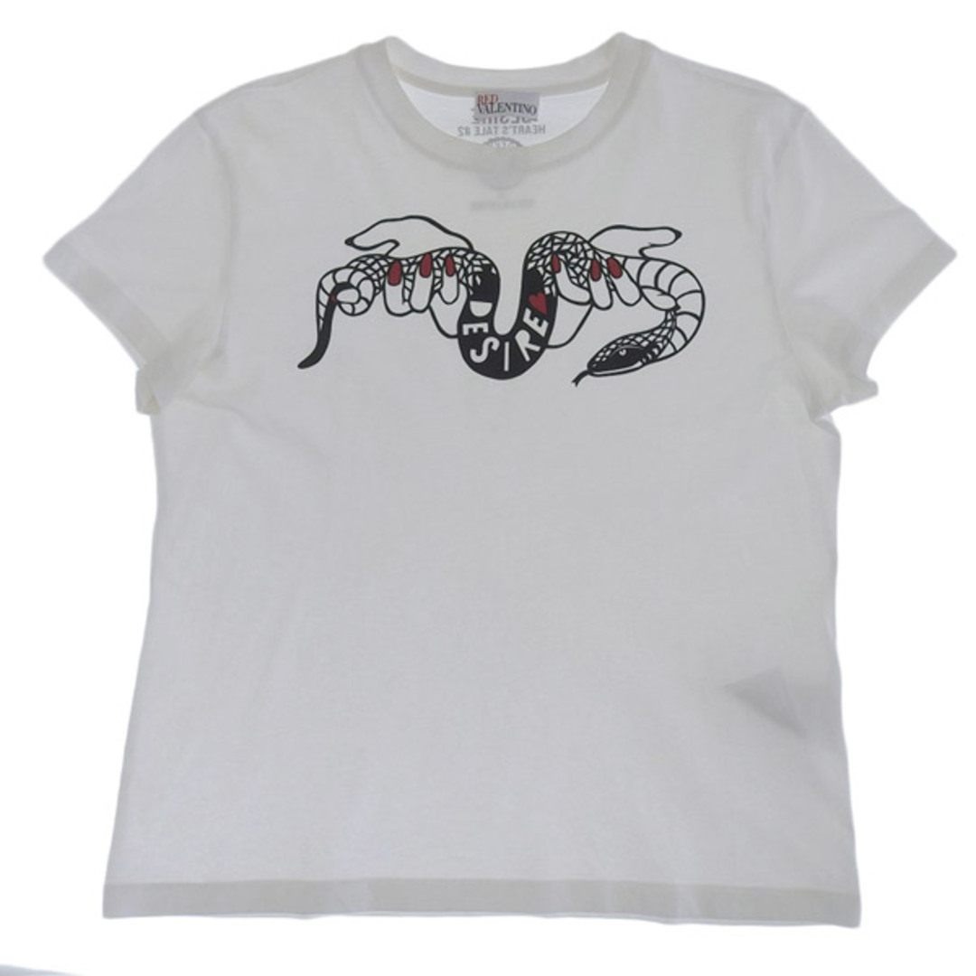 美品 レッドヴァレンチノ RED VALENTINO コットン100% DESIRE スネーク Tシャツ レディース ホワイト sizeXS SR3MG02K4EU Y02307