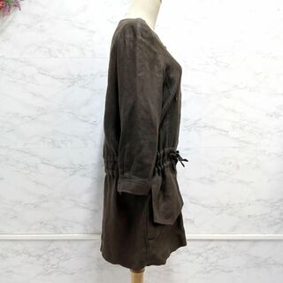 【美品】ジョゼフ リネン100 ノーカラー ロングジャケット スプリングコート