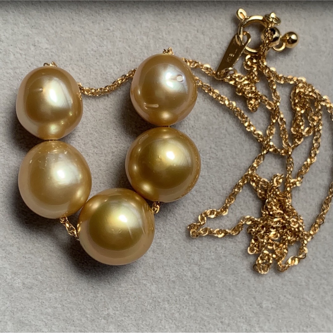 ゴールデンパール 綺麗な色の南洋真珠のスルーネックレス K18の刻印 ...