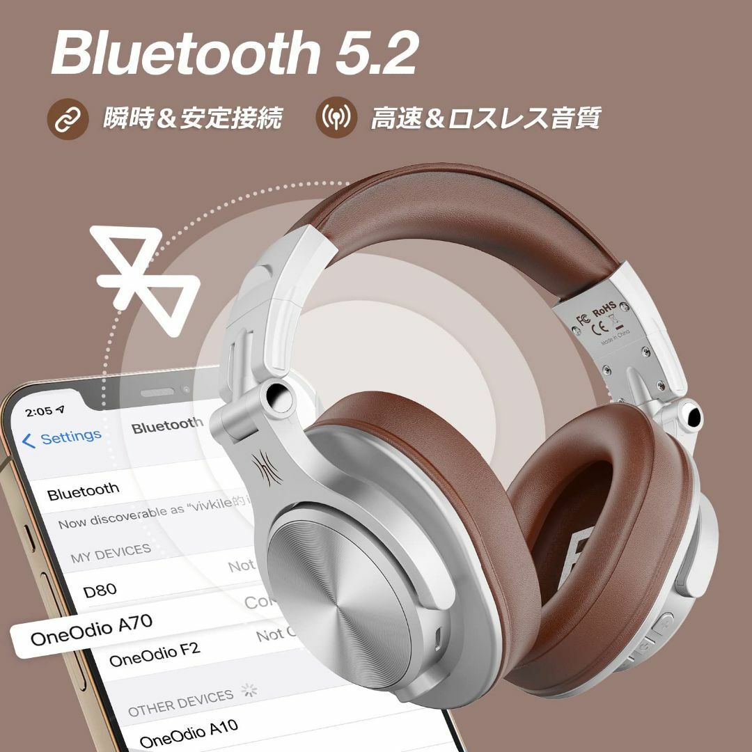 色: シルバー】OneOdio ヘッドホン Bluetooth 5.2