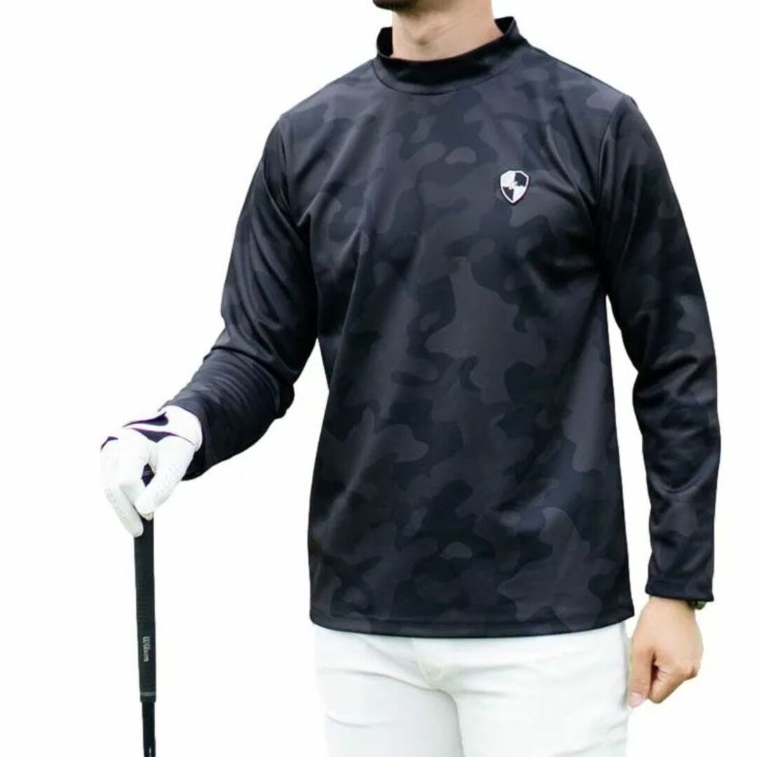 総柄 モックネック ロンT ゴルフ ゴルフウェア カモフラ黒(全4色)