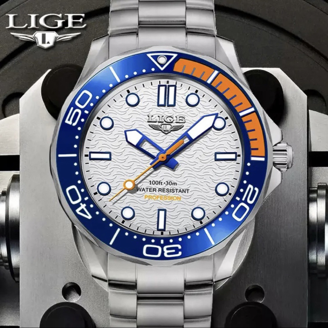 新品 LIGE スポーツオマージュウォッチ メンズ腕時計  ブルー＆オレンジST