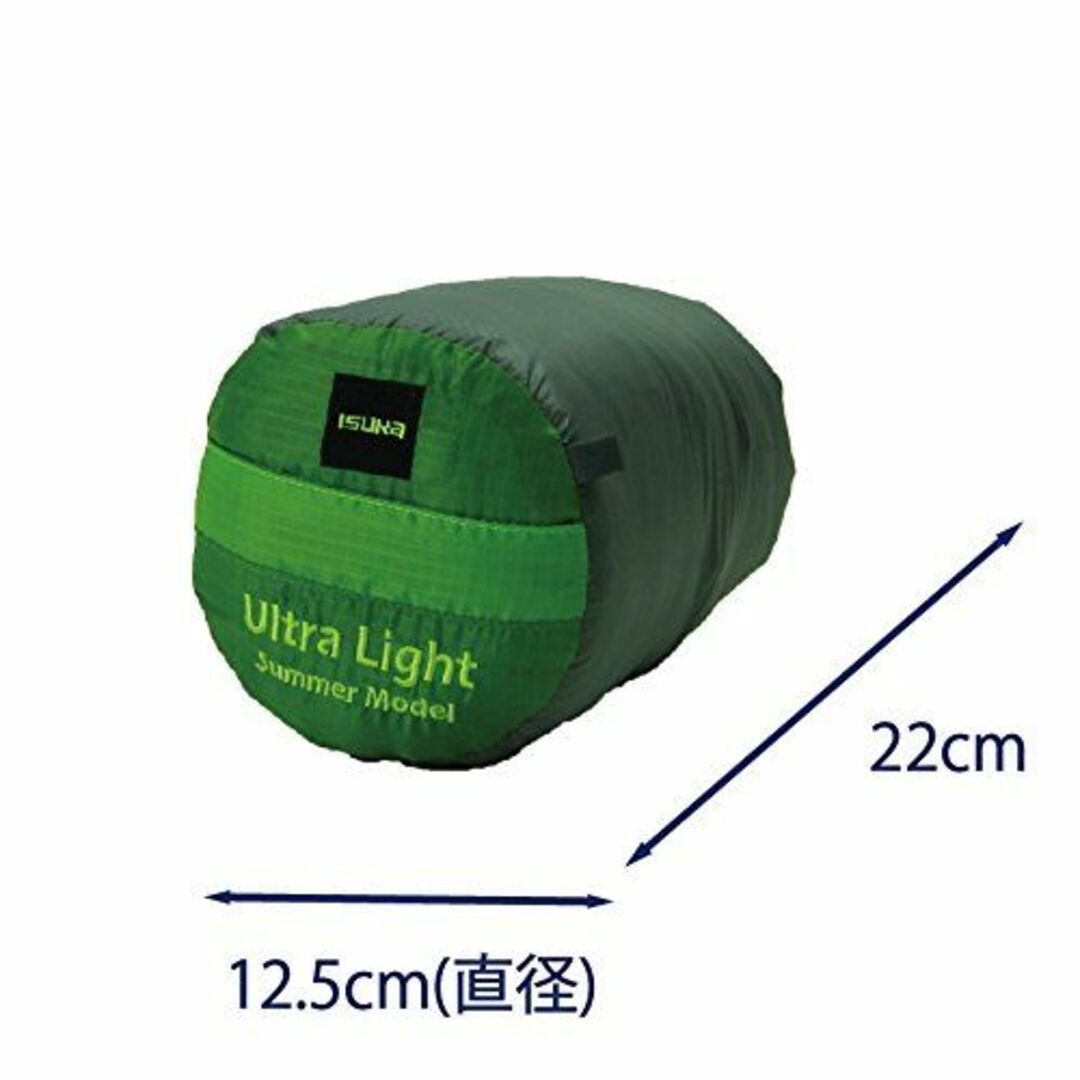 イスカISUKA 寝袋 ウルトラライト グリーン 最低使用温度10度 スポーツ/アウトドアのアウトドア(寝袋/寝具)の商品写真