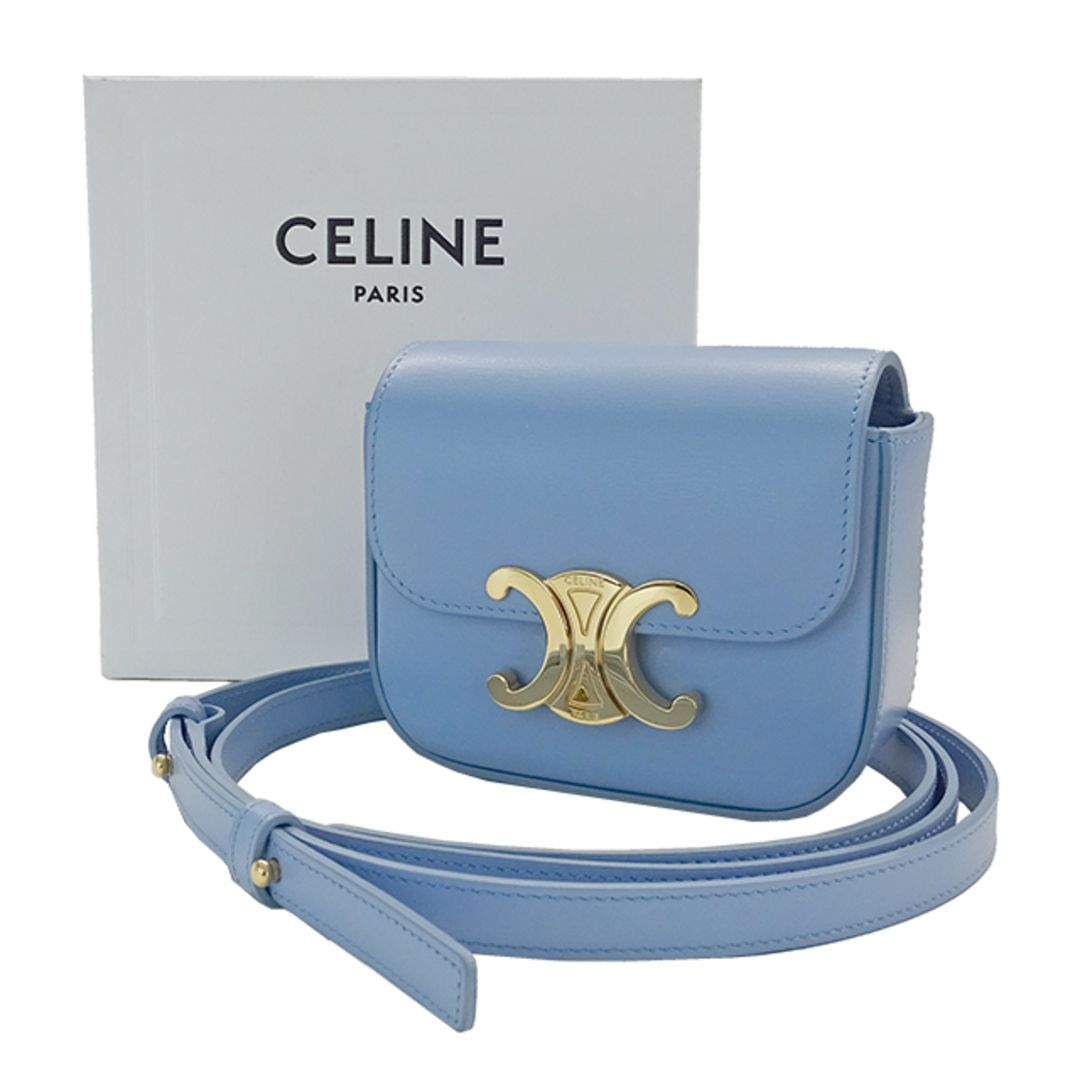 celine(セリーヌ)のセリーヌ CELINE バッグ レディース ブランド ミニトリオンフ ショルダーバッグ  シャイニーカーフスキン セレスト ライトブルー 無地 おしゃれ 小さめ コンパクト 可愛い シンプル 斜めがけ 【中古】 レディースのバッグ(ショルダーバッグ)の商品写真