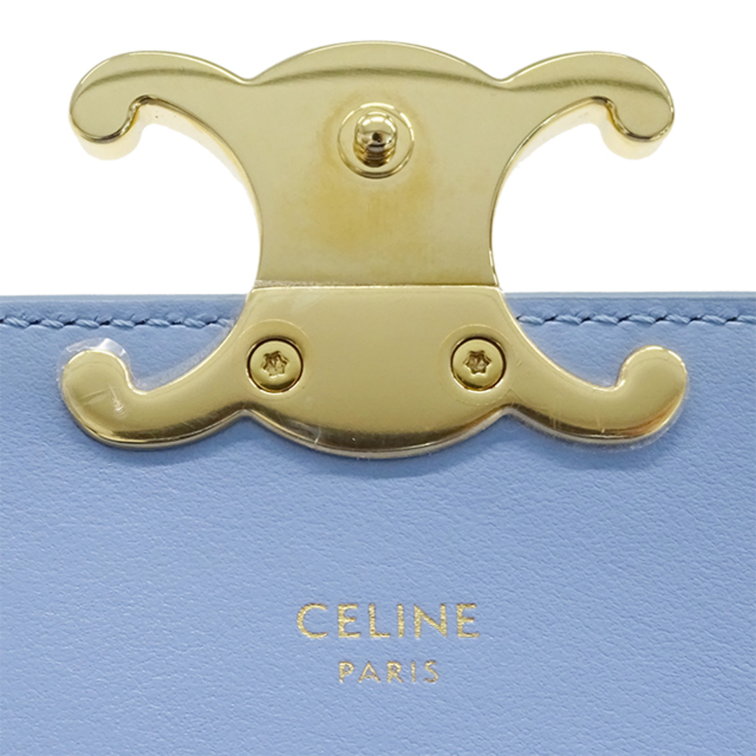 celine(セリーヌ)のセリーヌ CELINE バッグ レディース ブランド ミニトリオンフ ショルダーバッグ  シャイニーカーフスキン セレスト ライトブルー 無地 おしゃれ 小さめ コンパクト 可愛い シンプル 斜めがけ 【中古】 レディースのバッグ(ショルダーバッグ)の商品写真