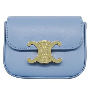 セリーヌ(celine)のセリーヌ CELINE バッグ レディース ブランド ミニトリオンフ ショルダーバッグ  シャイニーカーフスキン セレスト ライトブルー 無地 おしゃれ 小さめ コンパクト 可愛い シンプル 斜めがけ 【中古】(ショルダーバッグ)