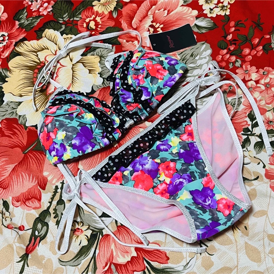 ★Ravijour★水着フリルビキニ★花柄ドット柄★シルバーラメ★ブラショーツ