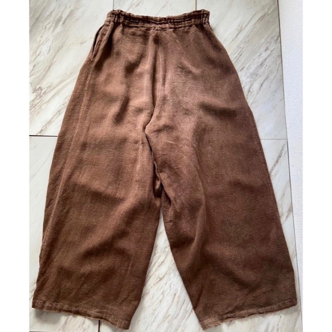 ポケ付き vintage 90s 肉厚 リネン コットン 極太 ワイド 袴パンツ