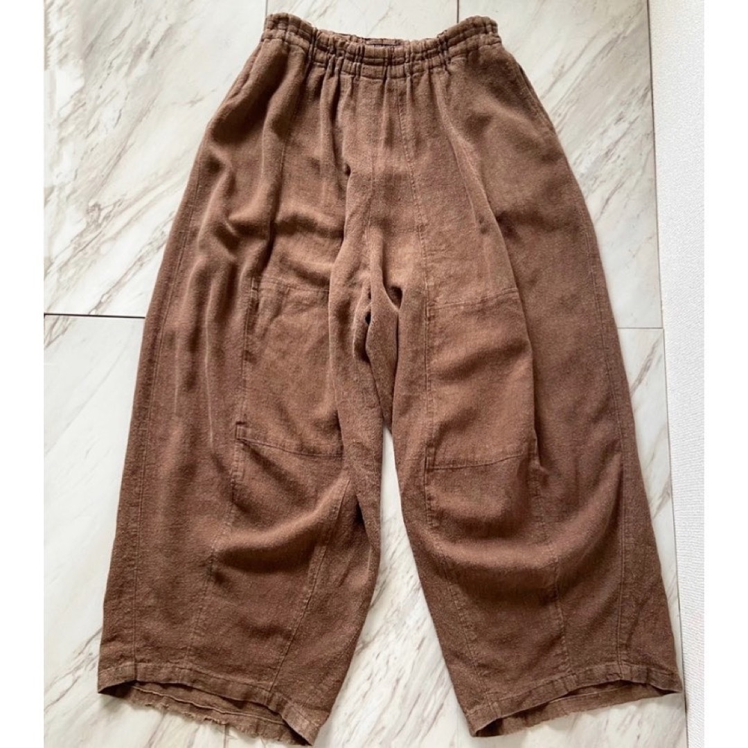 ポケ付き vintage 90s 肉厚 リネン コットン 極太 ワイド 袴パンツ