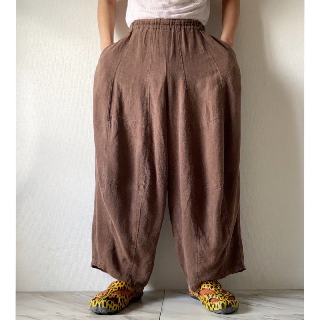 ポケ付き vintage 90s 肉厚 リネン コットン 極太 ワイド 袴パンツ