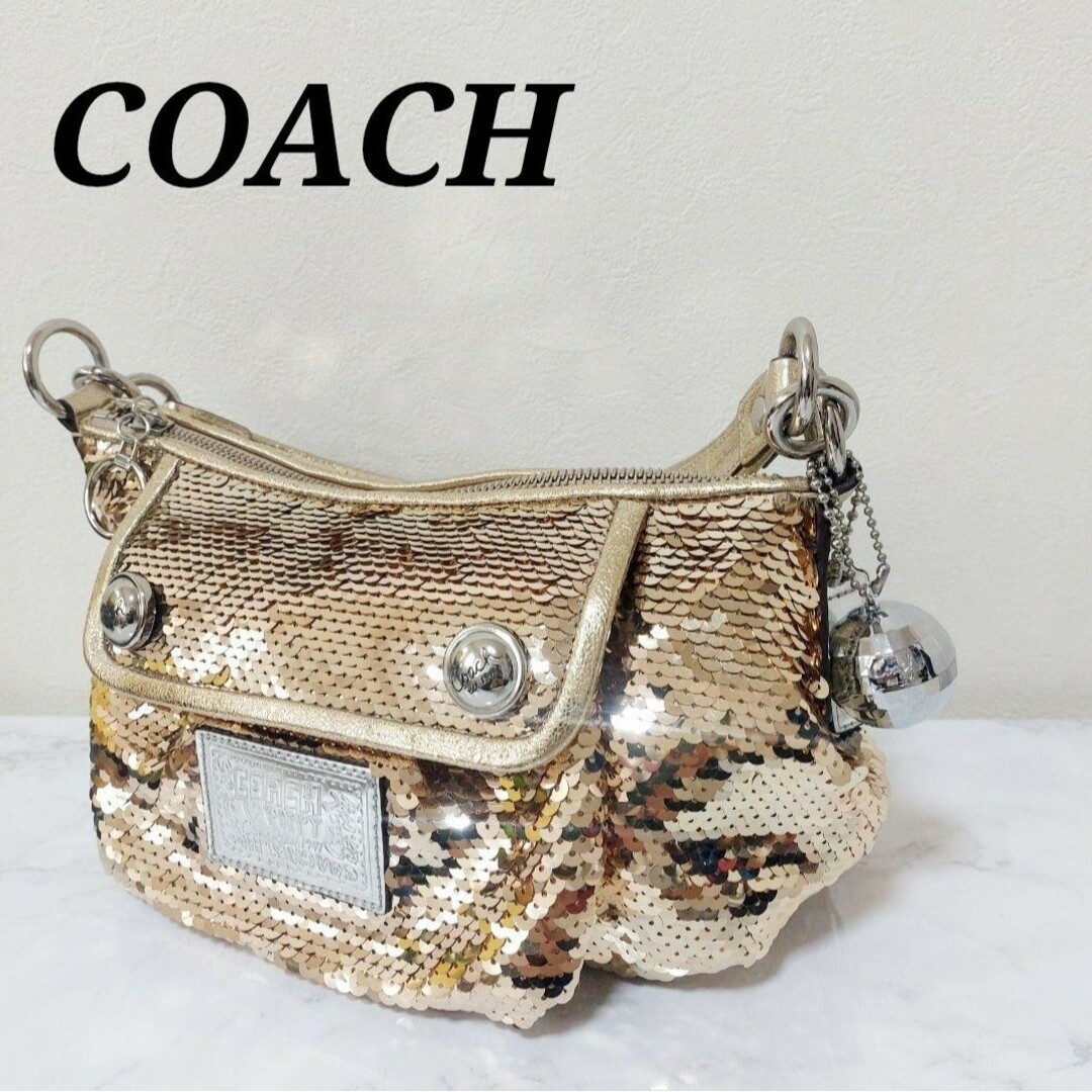 【COACH】美品 ショルダーハンドバッグ/ポピーシリーズ/スパンコールゴールド