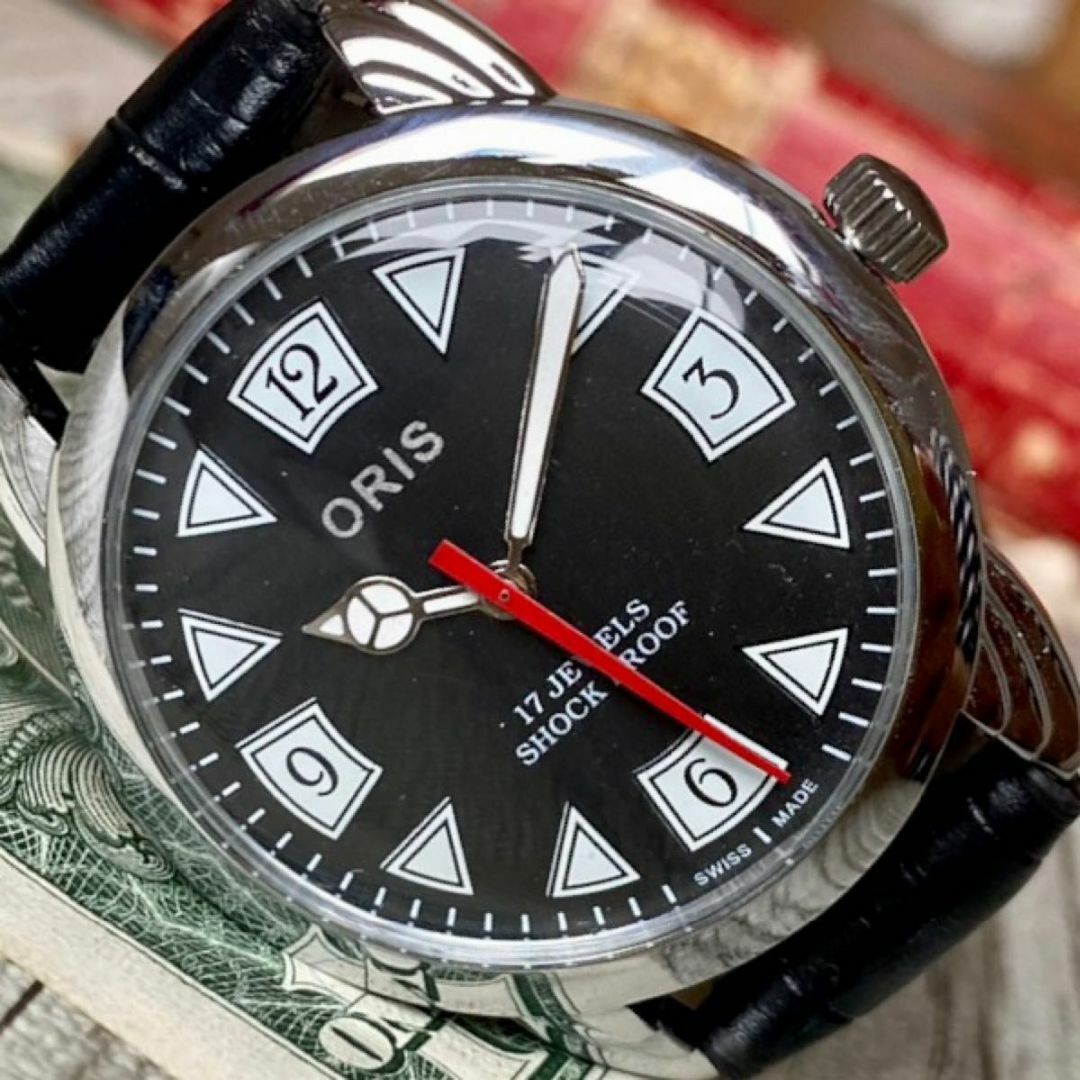 【個性的デザイン】オリス メンズ腕時計 ブラック 手巻き ヴィンテージ