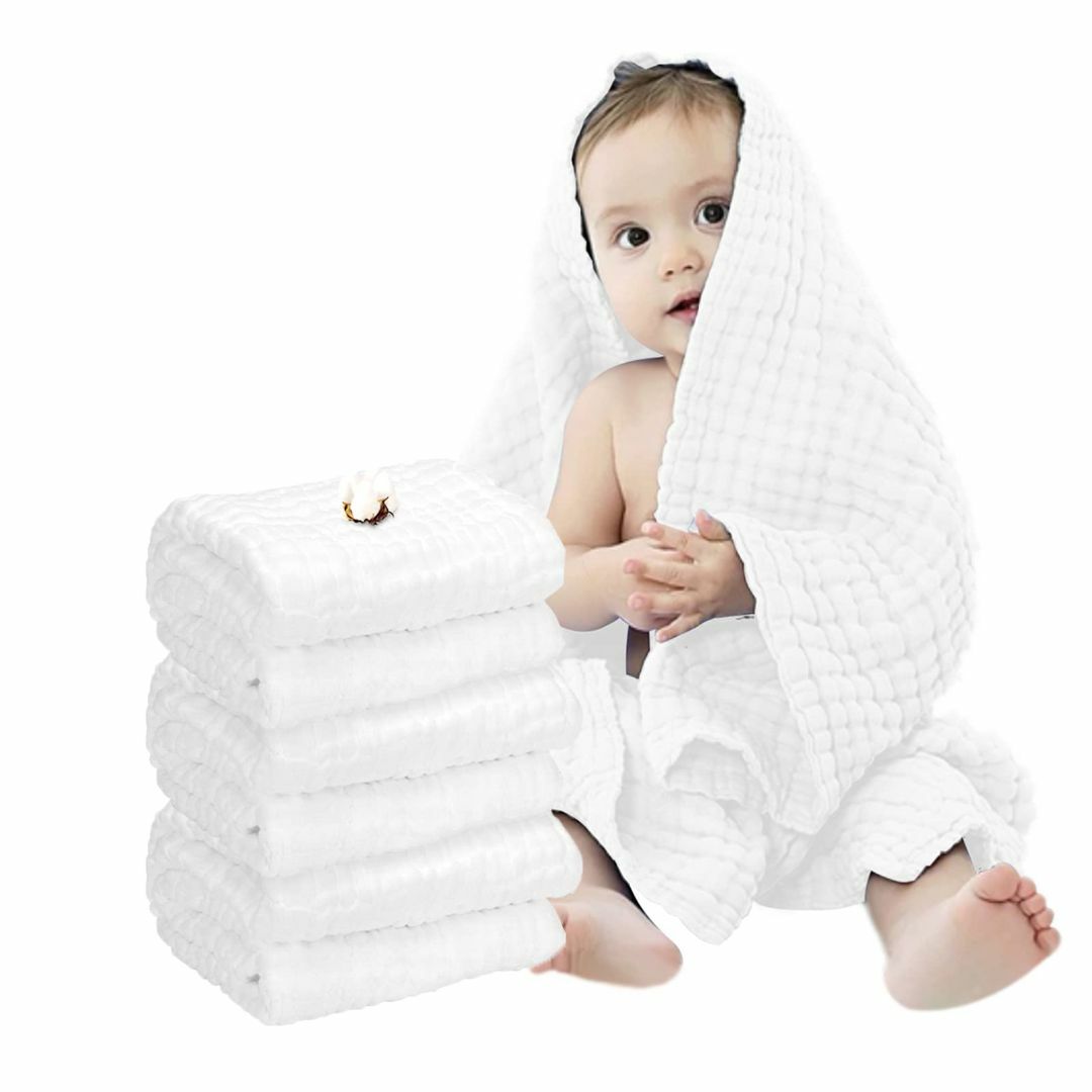 【色: ホワイト】ベビーバスタオル 柔らかく 赤ちゃん ６重ガーゼ 吸水性 瞬間