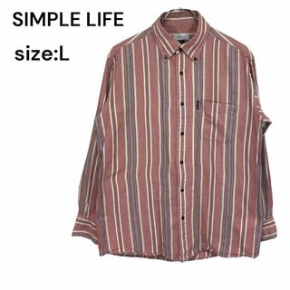 シンプルライフ(SIMPLE LIFE)のSIMPLE LIFE　シンプルライフ シャツ　トップス　長袖　ストライプ　Ｌ(シャツ)