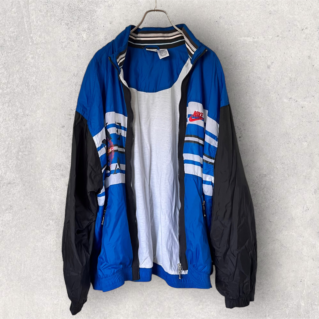 NIKE - 【古着】NIKE ナイロンジャケット90s ブルーブラック 刺繍ロゴ