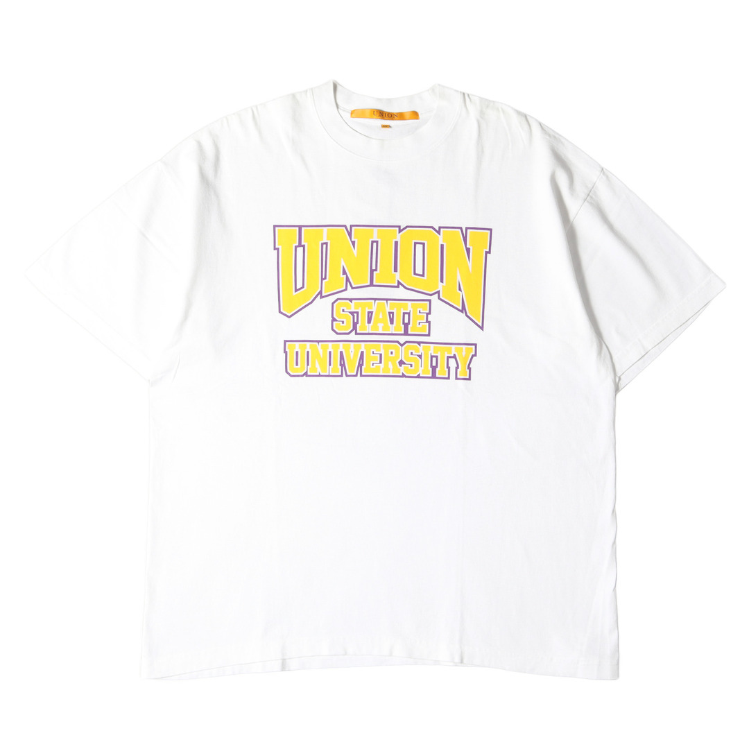 UNION ユニオン Tシャツ サイズ:L ブランドロゴ クルーネック 半袖 Tシャツ ホワイト 白 トップス カットソー コットン 【メンズ】