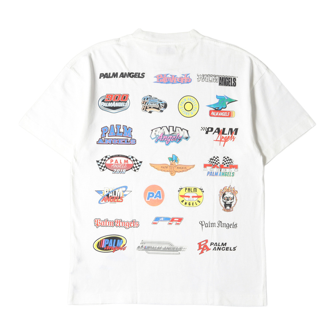 Palm Angels パーム エンジェルス Tシャツ サイズ:S マルチ レーシングロゴ オーバーサイズ クルーネック 半袖 Tシャツ Racing Logo Tee 18AW ホワイト 白 トップス カットソー コットン 【メンズ】