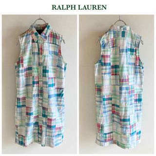 ラルフローレン(Ralph Lauren)のラルフローレン マドラスチェック パッチワーク ノースリーブ シャツワンピース(ひざ丈ワンピース)