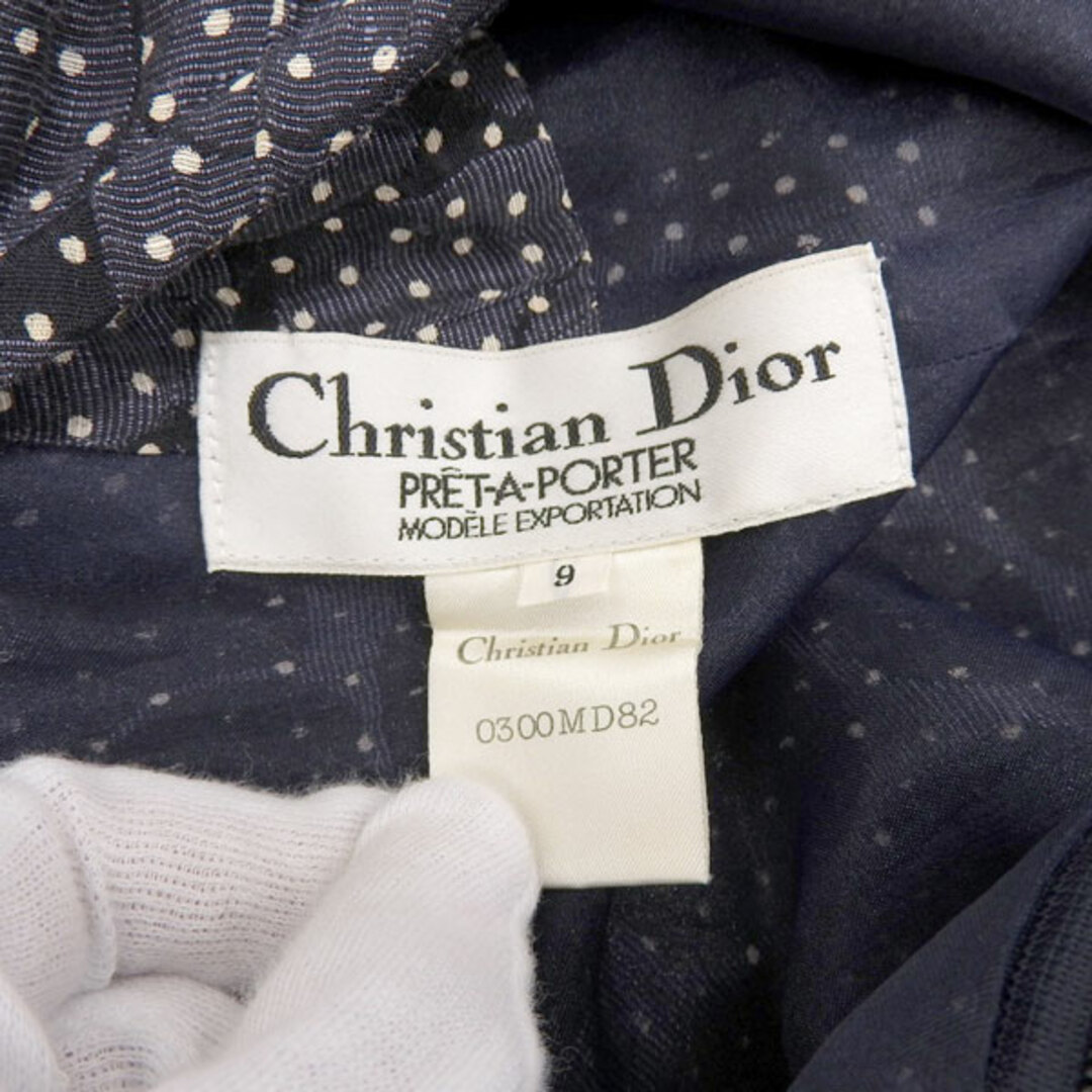流行に  クリスチャンディオール Christian Dior シルク×リネン ドット柄 オフショルダー バルーンスリーブ ワンピース ブラック size9 Y02121