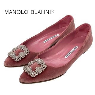 MANOLO BLAHNIK - マノロブラニク フラットシューズ フラットパンプス ハンギシ ベロア ピンク