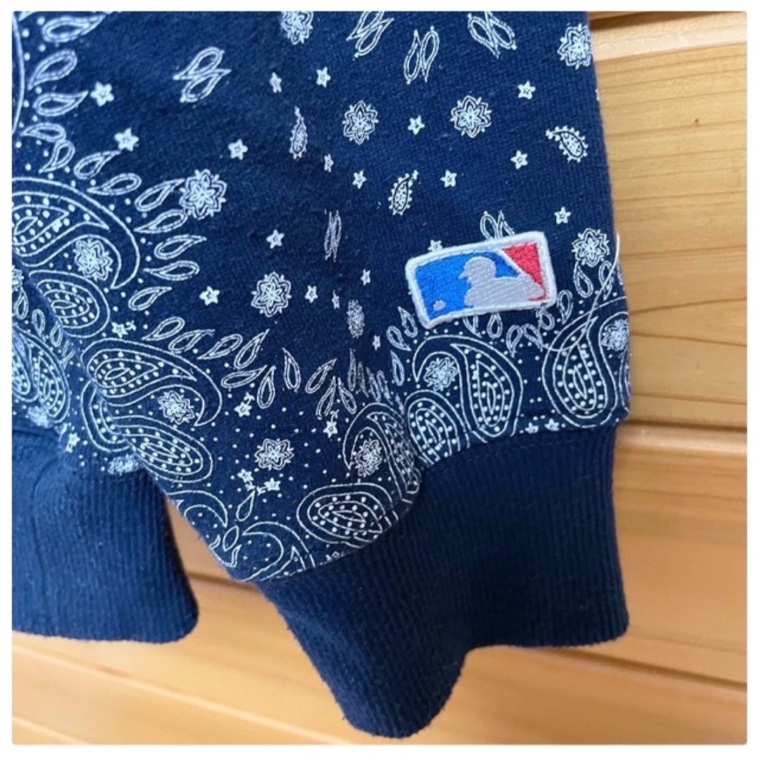 men's MLB パーカー ペイズリー柄スウェットネイビー NY刺繍ロゴ LL