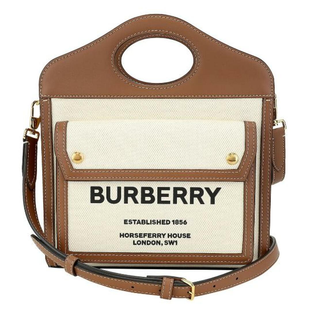 新品 バーバリー BURBERRY ショルダーバッグ ミニ ツートン キャンバス＆レザー ポケットバッグ ナチュラル/タン | フリマアプリ ラクマ