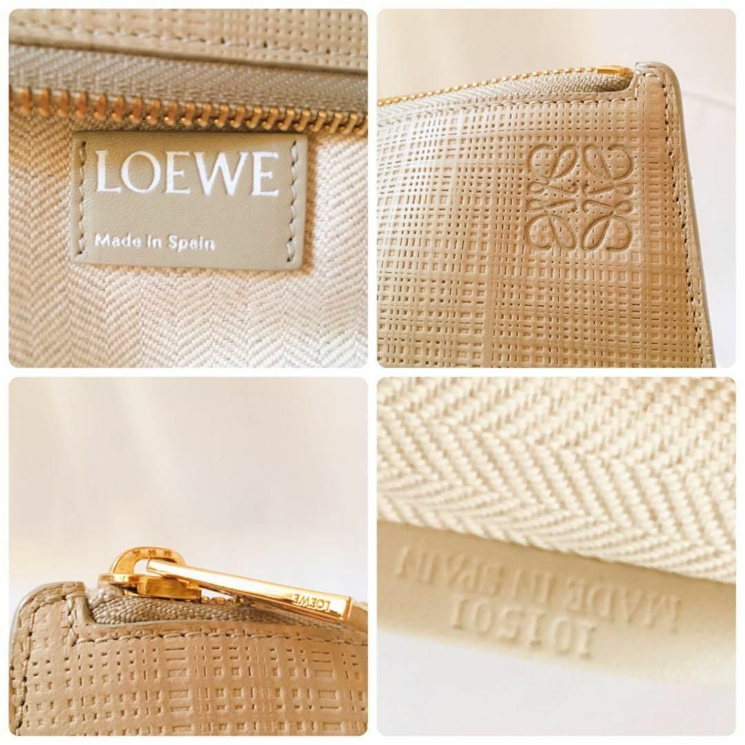 商品情報サイズ未使用級 ロエベ Tポーチ アナグラム リネン レザー LOEWE