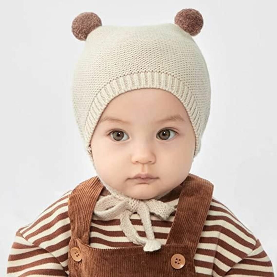 新作❤️ベビー　帽子　ニット帽　あご紐付き　赤ちゃん　こども　耳付き キッズ/ベビー/マタニティのこども用ファッション小物(帽子)の商品写真