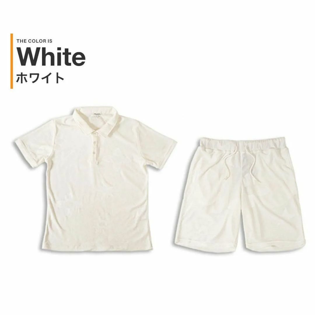 モチーフ柄 型押し パイル セットアップ ポロシャツ＆ショーツ/白(全3色)