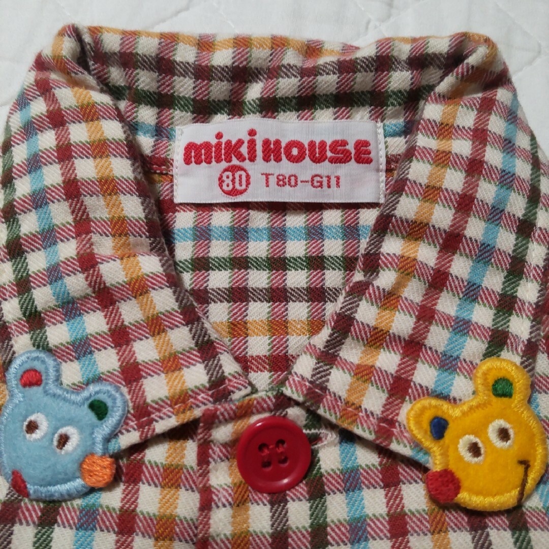 mikihouse(ミキハウス)のミキハウス　長袖シャツ　80 チェック　キッズ　レトロ　くま　トップス キッズ/ベビー/マタニティのベビー服(~85cm)(シャツ/カットソー)の商品写真