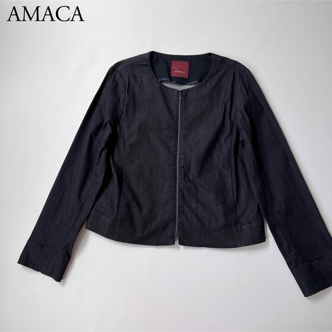 【美品】 AMACA アマカ　ノーカラージャケット　デニム　ブルゾン