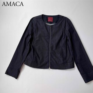 アマカ(AMACA)の【美品】 AMACA アマカ　ノーカラージャケット　デニム　ブルゾン(ノーカラージャケット)