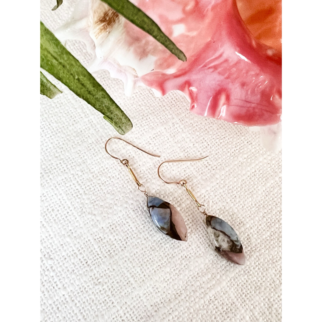 金具すべて14kgf♡ピンクブルーオパールコッパーピアス♡イヤリング