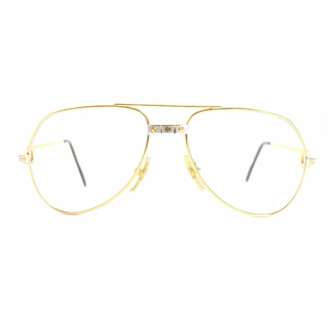 美品▼Cartier カルティエ サントス ティアドロップ ロゴ金具 メガネ/アイウェア 度入り ゴールド×ボルドー 56□16 135 フランス製 1