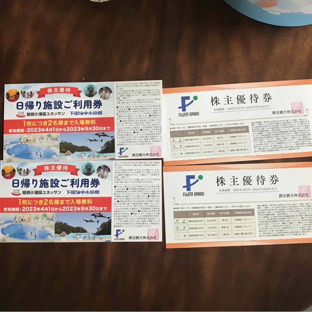 藤田観光 株主優待 入場券 箱根小涌園ユネッサン 下田海中水族館 チケットの施設利用券(その他)の商品写真
