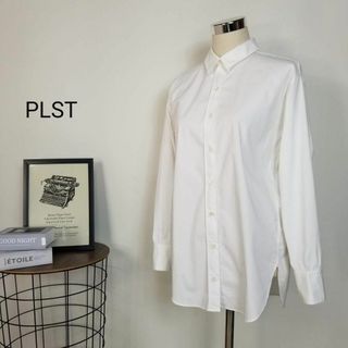 プラステ(PLST)のPLST美シルエットバックプリーツスタンダードカラーシャツM白オーバーサイズ(シャツ/ブラウス(長袖/七分))