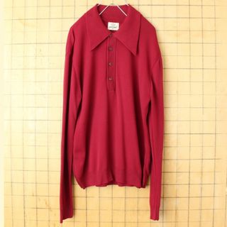 70s USA製SHIRTCRAFTバンロン長袖ポロシャツMボルドー aw190(ポロシャツ)