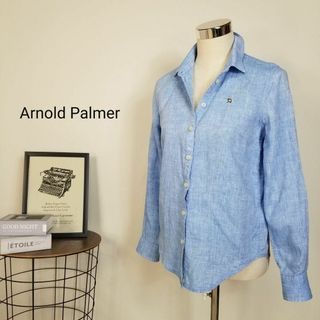 アーノルドパーマー(Arnold Palmer)の美品アーノルドパーマー2WAYロゴ刺繍リネンレギュラーカラーシャツ長袖2薄青(シャツ/ブラウス(長袖/七分))