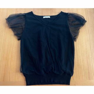 プロポーションボディドレッシング(PROPORTION BODY DRESSING)のサマーニット（袖レース）ブラック　プロポーション(カットソー(半袖/袖なし))