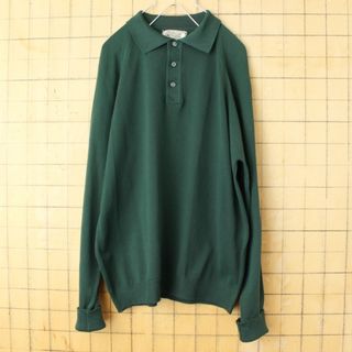 60s USA製 WICKBURYバンロン長袖ポロシャツM グリーン aw191(ポロシャツ)