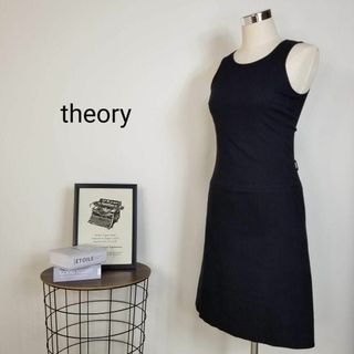 セオリー(theory)のtheory美シルエットコットンストレッチノースリーブワンピース2黒 日本製(ひざ丈ワンピース)