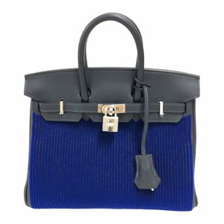 エルメス(Hermes)の　エルメス HERMES バーキン25　コート・ア・コート B刻 キャバン×ブルーサフィール　シルバー金具 スイフト/タフタージュ レディース ハンドバッグ(ハンドバッグ)