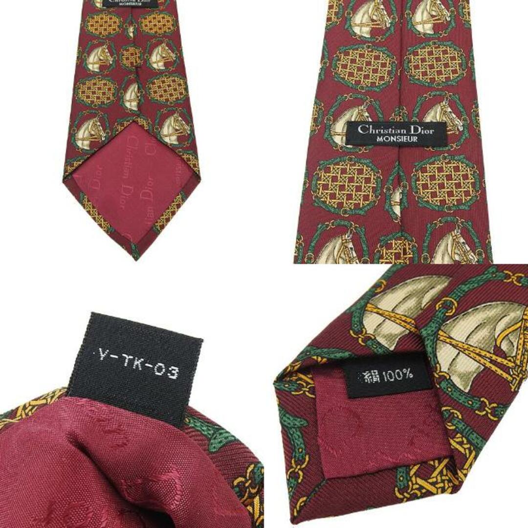 【中古】クリスチャン ディオール ネクタイ シルク100％ ボルドー系 馬 ホース おしゃれ アパレル 小物 ビジネスマン 紳士 メンズ 男性  Christian Dior MONSIEUR necktie silk