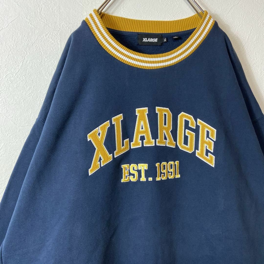 【刺繍リンガー】X-LARGE でかろご古着スウェットストリートXL長袖紺のサムネイル